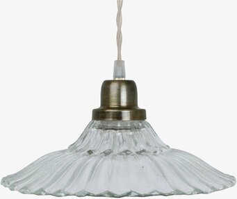 Bild av elegant taklampa med glaskupa och mässingsdetaljer