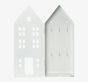 Bild av stilrent nyckelskåp med husdesign och krokar