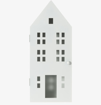 Bild av vitt nyckelskåp i form av ett litet hus