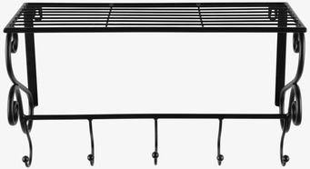 Bild av elegant vägghylla med krokar i svart metall