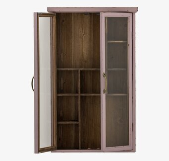 Bild av stilrent väggskåp med glasdörrar och rosa ramar