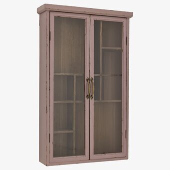 Bild av stilrent väggskåp med glasdörrar och rosa detaljer