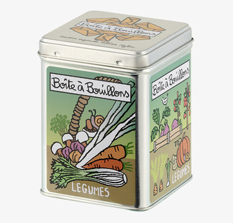 Bild av retro plåtburk för grönsaksbuljong i köket