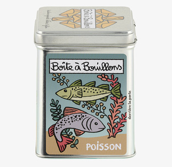 Bild av färgglad plåtburk för fiskbuljong i köket