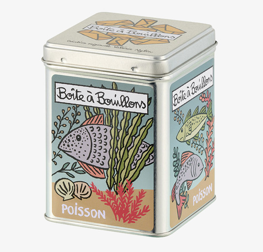 Plåtburk Fiskbuljong Derriére la porte Plåtburkar Metallburkar