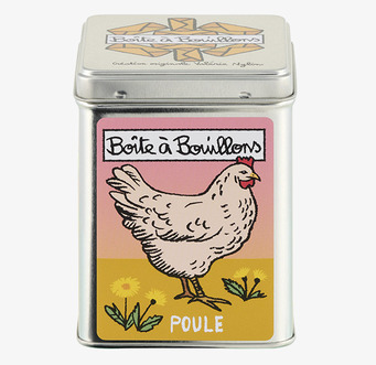 Bild av färgglad plåtburk för hönsbuljongförvaring