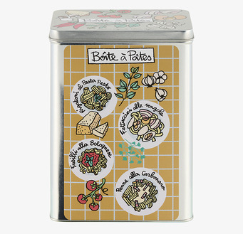 Bild av stilfull plåtburk för pastaförvaring i köket