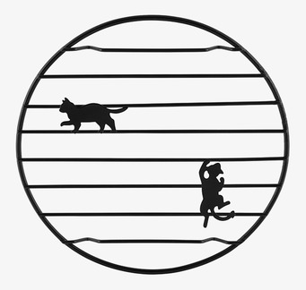 Bild av runt grytunderlägg med kattdesign i svart metall