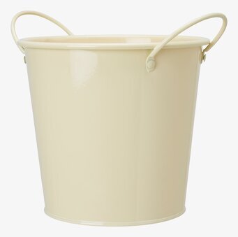 Bild av gul kruka med tidlös design och praktiska handtag