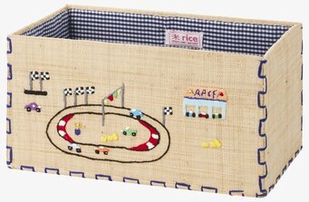 Bild av rektangulär förvaringskorg med bilbana motiv