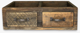 Bild av rustik förvaringslåda med två fack och järndetaljer