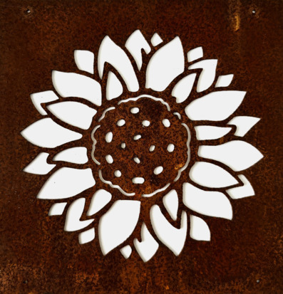 Bild av dekorativ skylt med rustik solrosdesign