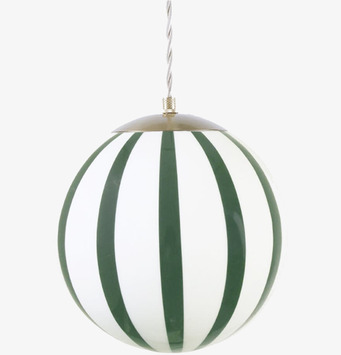 Bild av stilren sfärisk taklampa med gröna och vita ränder