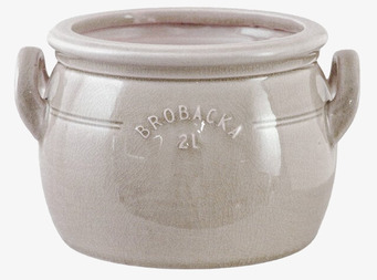 Bild av låg beige keramikkruka med lock och handtag 2L