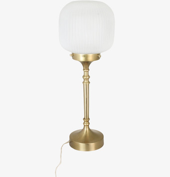 Bild på elegant bordslampa med mässing och frostat glas