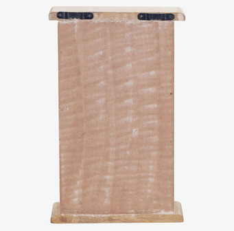 Bild av baksidan på nyckelskåp i trä med upphängningsbeslag