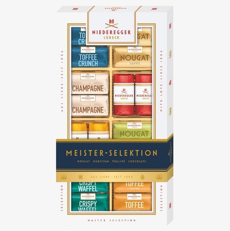 Presentask - Mästarurval 200g Niederegger Choklad Chokladstrutar