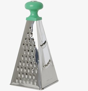 Bild på fyrsidigt rivjärn med grönt handtag för köket