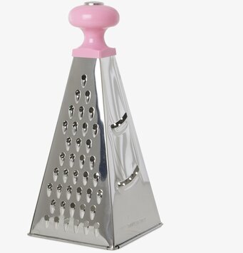 Bild på fyrkantigt rivjärn i rostfritt stål med rosa topp