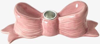 Bild av rosa rosettformad ljusstake i blank keramik med detalj