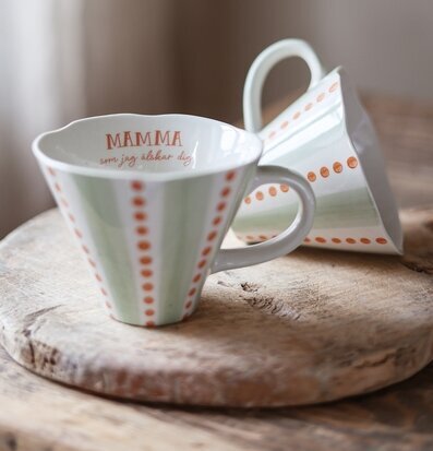 Bild på två handmålade muggar med text till mamma
