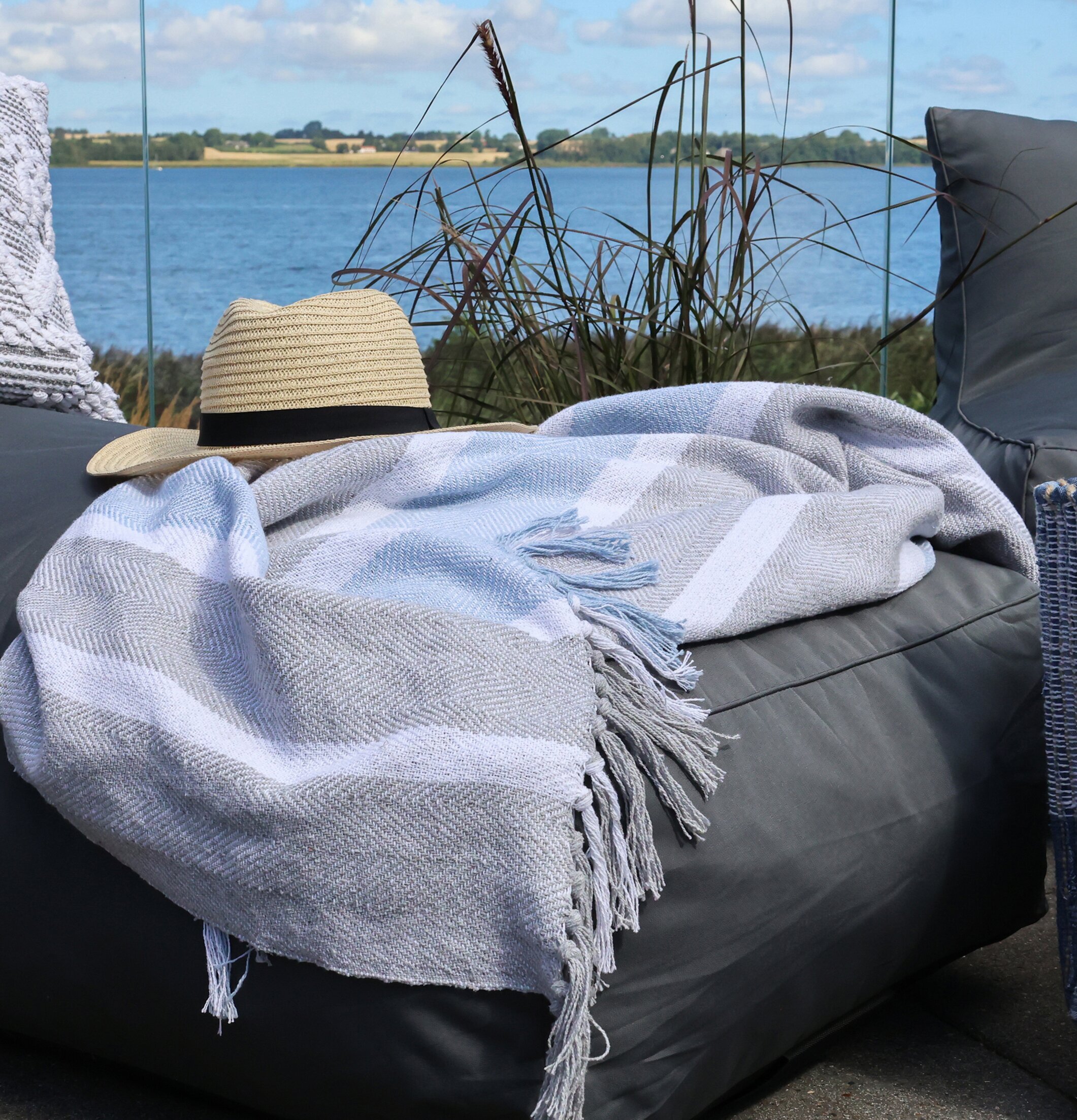 Pläd Grå/Himmelsblå Chic Antique Täcken, filtar, plädar och överkast Filtar Plädar Överkast