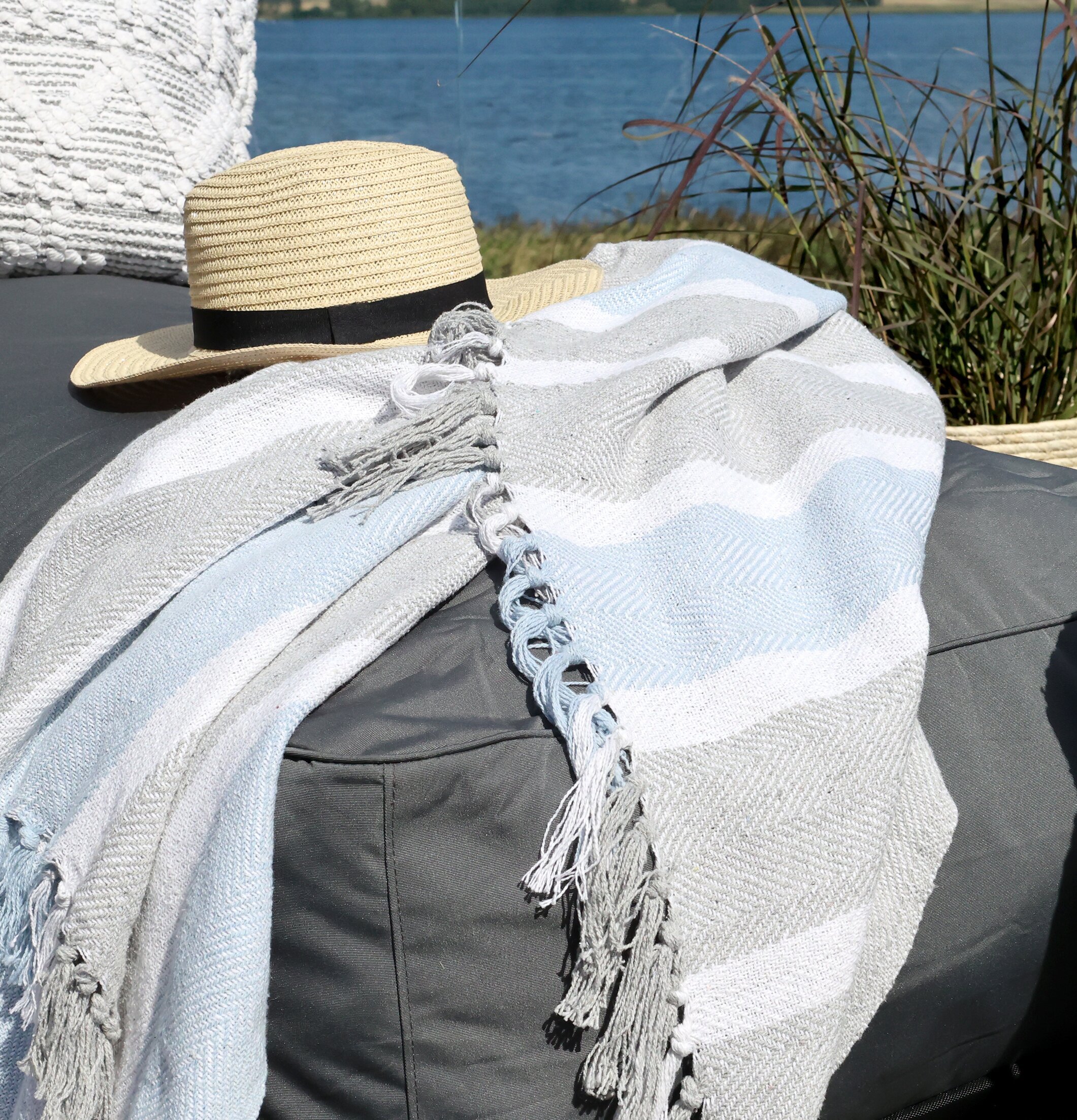 Pläd Grå/Himmelsblå Chic Antique Täcken, filtar, plädar och överkast Filtar Plädar Överkast