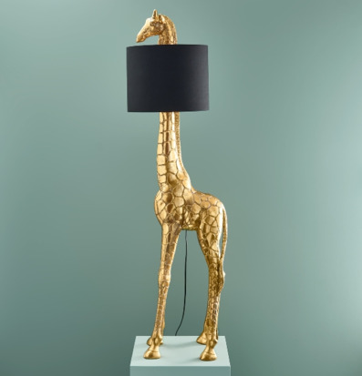 Bild av unik golvlampa formad som giraff med svart lampskärm