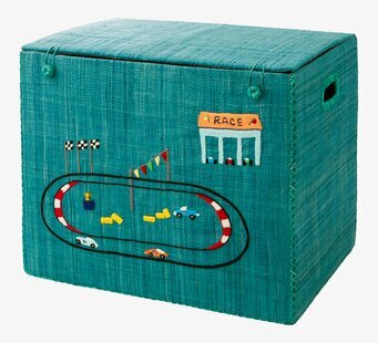 Foto av färgglad turkos förvaringskorg med racingmotiv