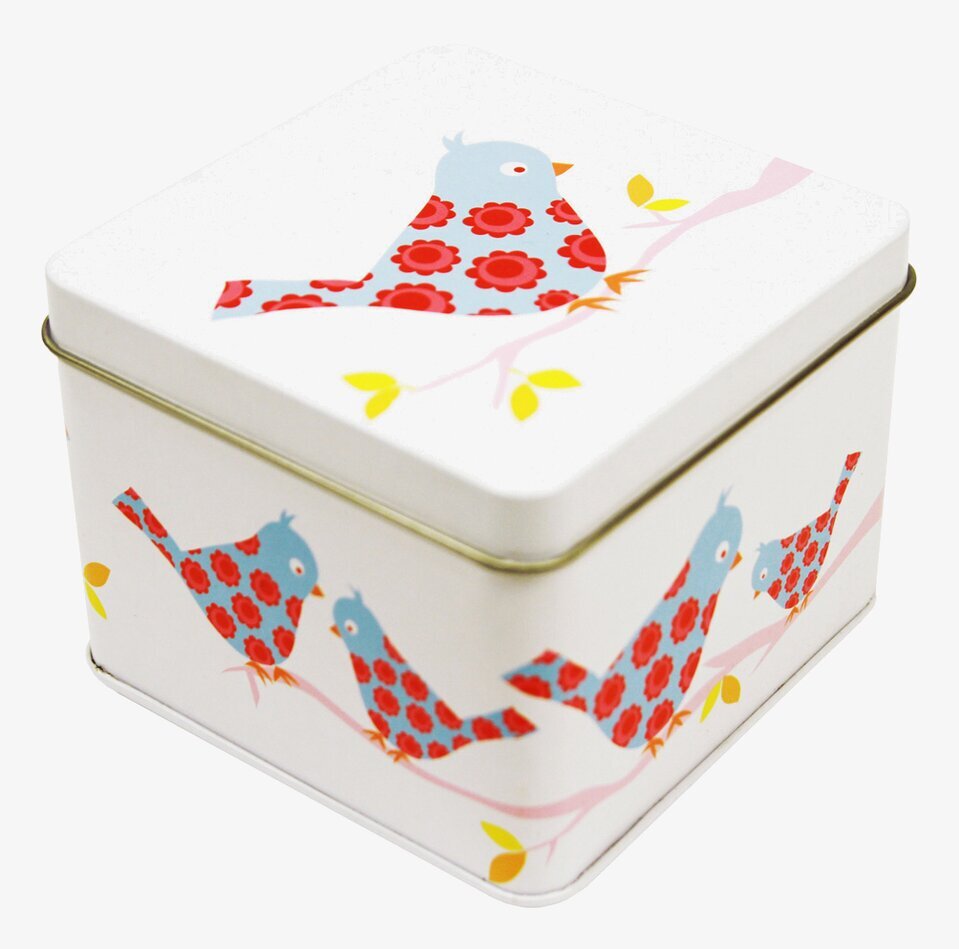 Liten box - Vit med fågel från Blafre med fågeldekorationer