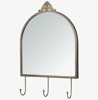 Bild av rektangulär spegel med antik mässingsram och krokar