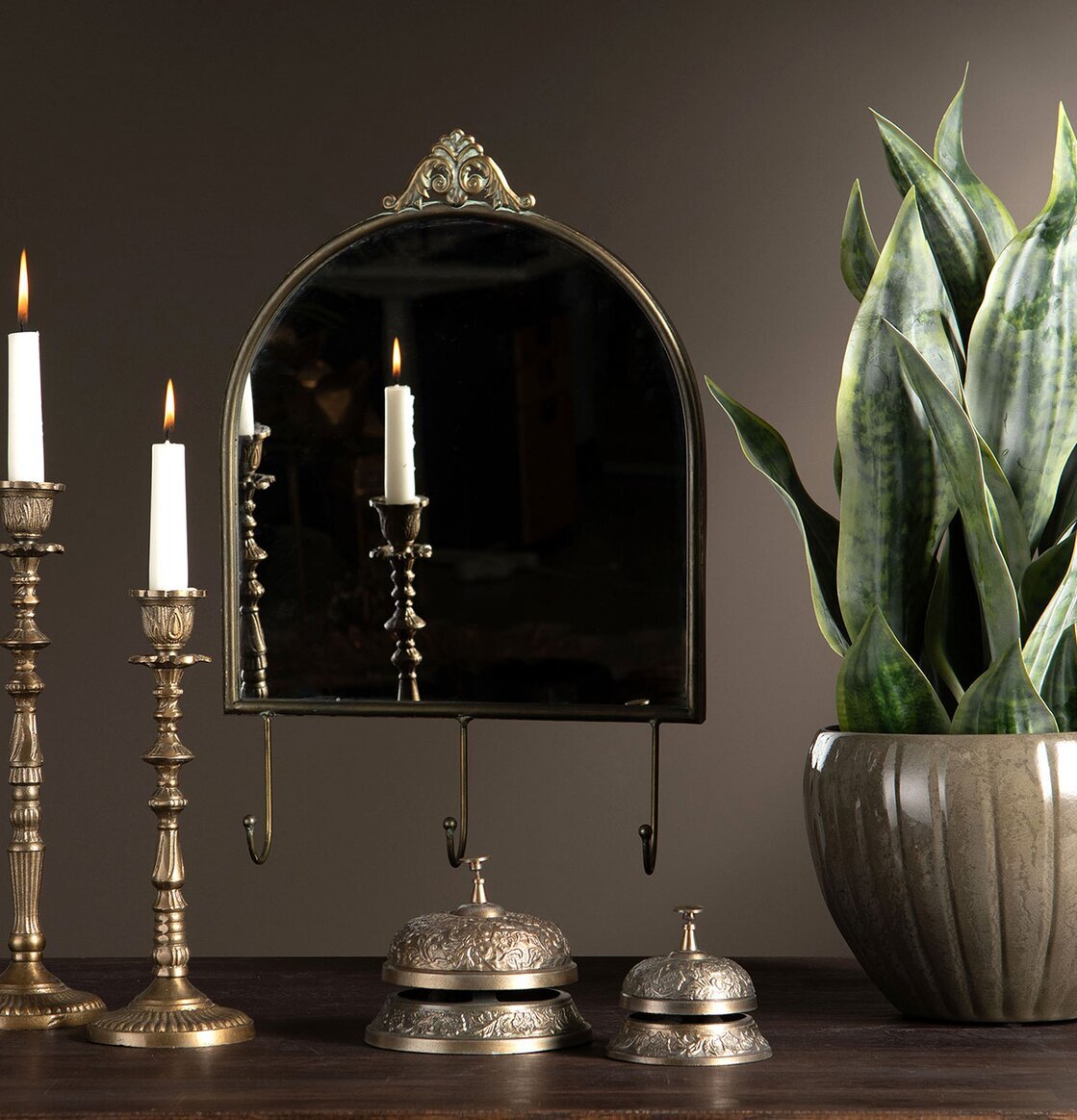 Spegel Insi med Krokar Antik Mässing A Lot Decoration Speglar Väggspeglar Stående speglar