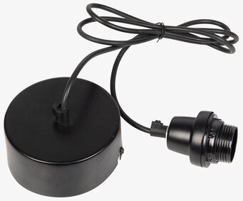 Bild på svart taksladd med E27 lamphållare och rund takkåpa