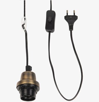 Bild på svart sladd med strömbrytare och mässingssockel