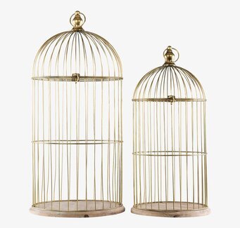 Bild på dekorativa metallburar med träbotten och mässingsfinish