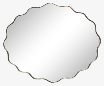 Bild på rund spegel med böljande ram i antik mässing stor