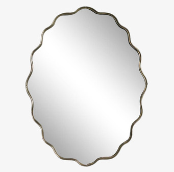 Bild av liten spegel med vågig ram i antik mässing och glas