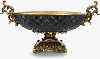 Bild av dekorativ skål på fot med gyllene barockdetaljer