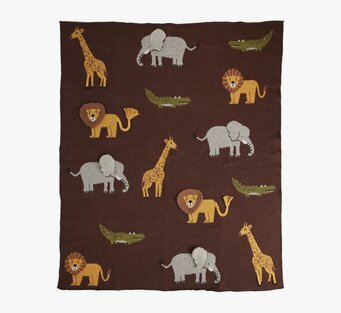 Bild på barnfilt med djurmotiv och 3D-detaljer för barnrum