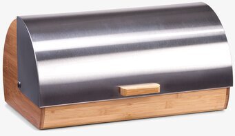 Bild på brödbox i rostfritt stål och bambu med rundad form