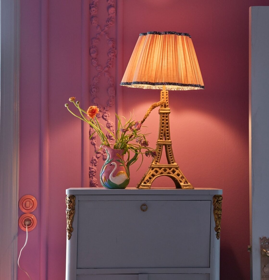 Lampskärm Pink Flower Border Large Rice Lampskärmar