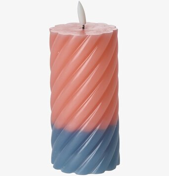 Bild av LED-blockljus i korall och blått med spiralform