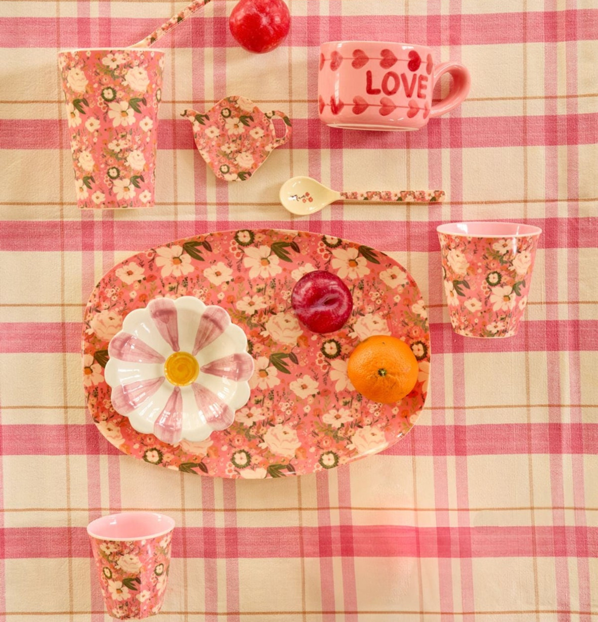 Tallrik Alison Flower Print Mugg Latte Melaminmugg Skål Liten Rice Tallrikar Djupa tallrikar (ej skål) Desserttallrikar