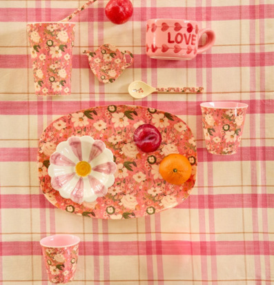 Bild: Färgglada serveringsprodukter på rutmönstrad duk