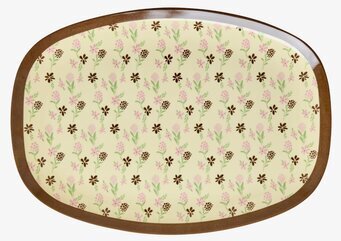 Bild på rektangulär tallrik med blommönster och brun kant