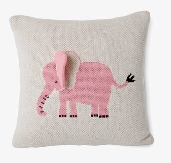 Bild av rosa elefantkudde med 3D-öra för barnrum och soffa