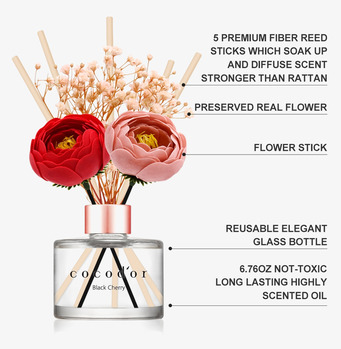 Bild av eleganta doftpinnar med blommor och fiberpinnar