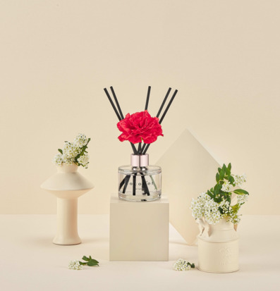 Bild av doftpinnar med blommor och vaser i harmonisk miljö