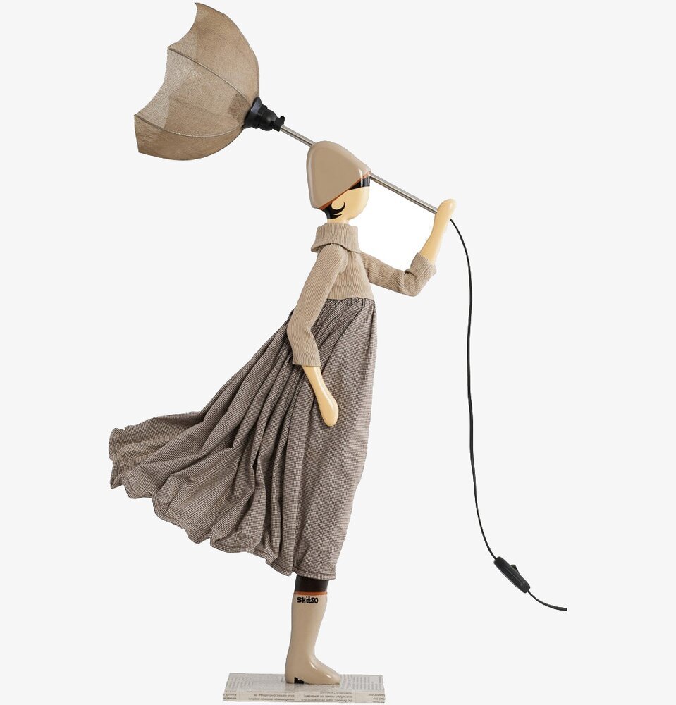 Bild av unik bordslampa med kvinnofigur och paraplydesign