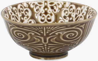 Bild av liten keramikskål med dekorativa mönster i mocca